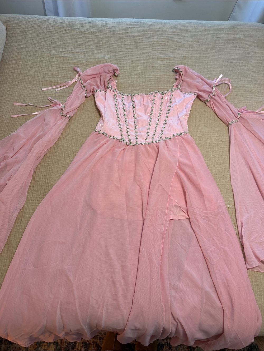 Sugar Thrillz Pink Chiffon Princess Gown with Floral Trim